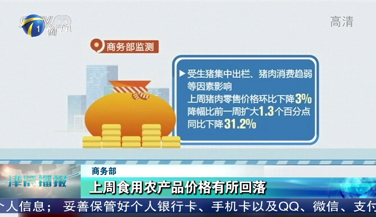 上周食用農(nóng)產(chǎn)品市場(chǎng)總體平穩(wěn)，零售價(jià)格有所回落